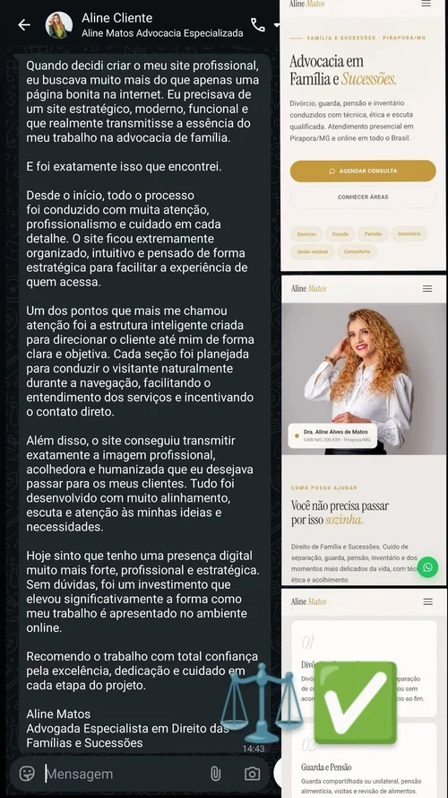 Depoimento de cliente no WhatsApp